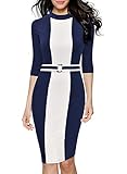 Miusol Women's Formal Half High Collar Optical Illusion Business Slim Pencil Dress