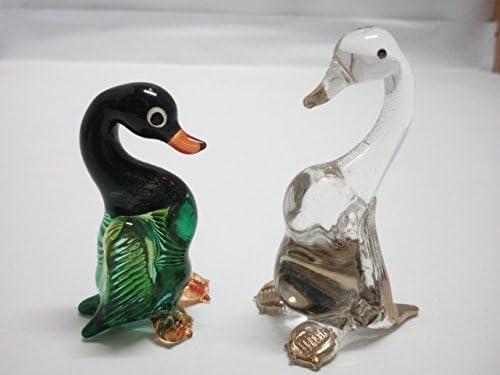 Kimsowa Duck Blown Color Clear Glass Animal Figurine Dollhouse Miniatures Handmade Art Decor Collectible