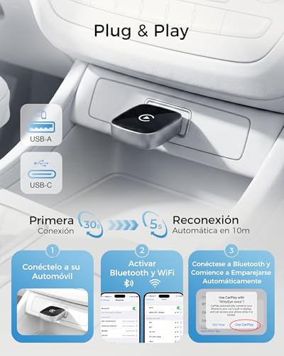 WityEye Wireless CarPlay Adapter, Wireless Car Play for Apple iPhone iOS 10+, Bluetooth V5.3, Dual Core WLAN to 5.8 GHz, High Speed and Stable