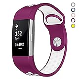 Hanlesi Band for Fitbit Charge 2, Soft Silicone Adjustable Fashion Sport Strap for Fitbit Charge2 Replacement Fitness Accessory Wristband with hole Fuchsia - White