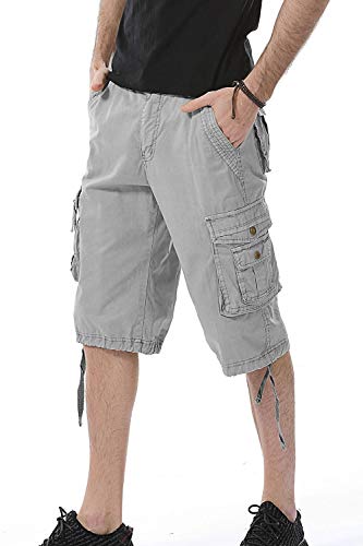 HHGKED Men's Twill Cargo Shorts (Light Grey, 38) - Thumbnail 2
