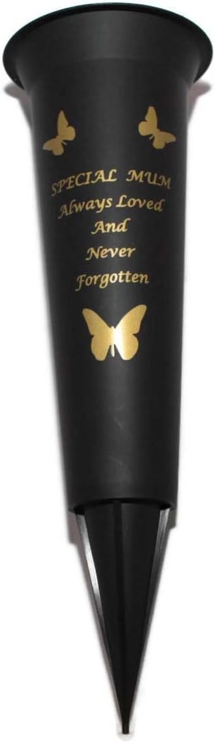 Special Mum Verse Graveside Memorial Grave Spiked Flower Vase, Black & Gold, 1 Pack