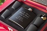 Personalized Flask Set - Engraved Custom Flasks, Groomsmen Gift - Groomsman Gifts For Men, Wedding Favor Customized Wedding, Hipflask Gift Set w/ Wood Box #304 Steel - Matte Black 6pc Wooden Box Set