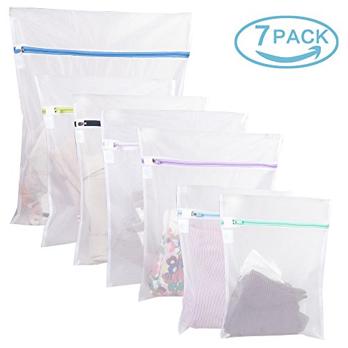 WanaPure 7Pcs Mesh Laundry Bags, Wash Bag - 1 Large, 4 Medium and 2 Small with Premium Zipper for Laundry, Hosiery, Blouse, Sweater, Lingerie, Underwear, Bra, Stocking, Travel Laundry Bags