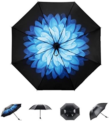 Double Layer Folding Umbrella Windproof&amp;Waterproof Travel Pocket Umbrella for Rain Sun UV Protection (blue)