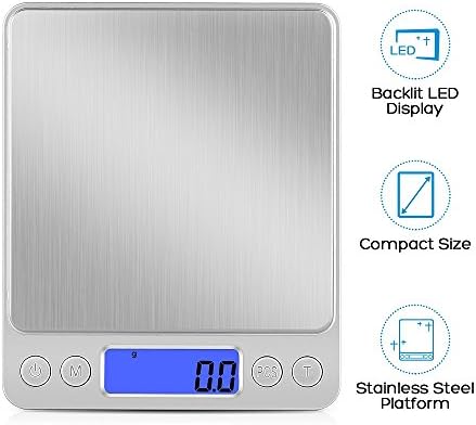 Digital Kitchen Scale - Napoer Mini Food Scale for Baking &amp; Cooking, Pocket Jewelry Scale suitable for Jewelry, Medical, Scientific use with Back-Lit LCD Display, Tare &amp; PCS Functions, Stainless Steel