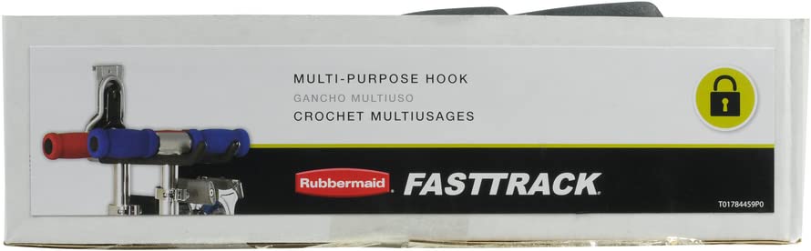 Rubbermaid FastTrack Rail Garage Organization Multi-Purpose Hook 50 lbs Capacity Satin Nickel Wall Mounted Storage System Direct Mount into FastTrack Garage Rail for Home/Garage Organization