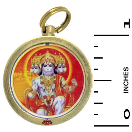 Yogic Mantra Panchmukhi Hanuman Yantra Pendant (1 Inch Brass Locket) Energized Panch Mukhi Hanumanji Puja Kavach, Shree Bajrang Bali Maruti Pooja Yantra Kawach, Hindu Deity Monkey God for Protection - Thumbnail 2