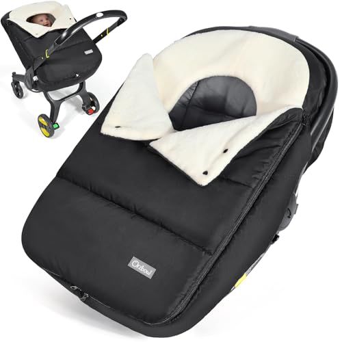 Orzbow Winter Car Seat Cover Baby | Infant Car Seat Cover | Waterproof Carseat Canopy for Boys Girls with Adjustable Collar, Warm and Cozy Fleece Carseat Blanket for Winter Baby Essentials, Black