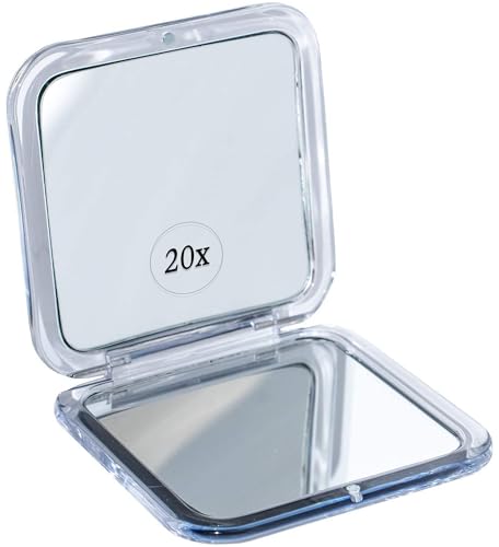 MIRRORVANA Small Compact 20X Magnifying Mirror for Travel - Handheld, Foldable & Lightweight - Mini Pocket-Sized Magnified Mirror for Purse - Square 3.3” x 3.3”