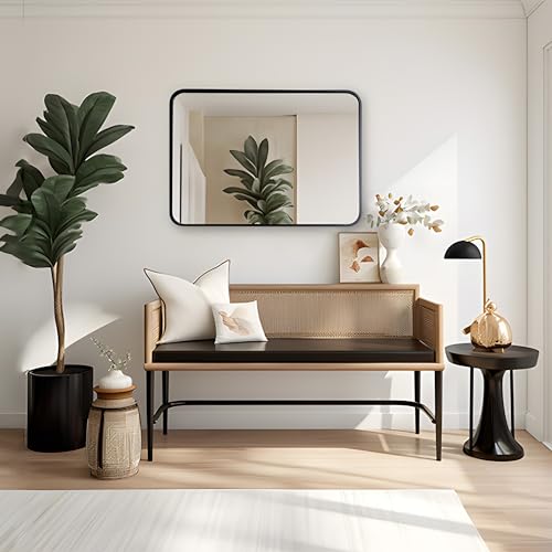MIQU Bathroom Mirror, 80 x 60 cm, Large Wall Mirror, Unilluminated, Rectangular with Black Metal Frame, Decorative Mirror for Bathroom, Living Room, Toilet, Hallway K