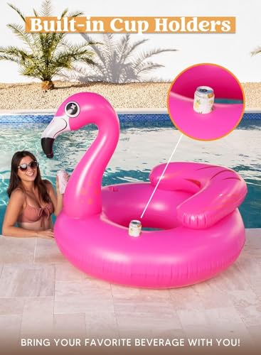JOYIN 45"/112cm Fancy Inflatable Flamingo Float Float Water Pool Air Mattress with Refrigerator Toy for Water Parties Summer Party
