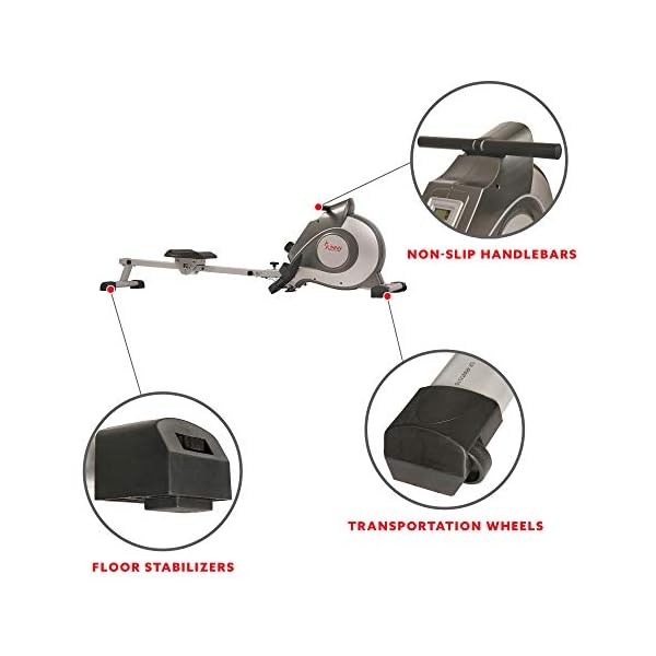 Sunny Health & Fitness Flip & Foldable Rowing Machine for Home w/Extended Slide Rail, Full-Body Workout, Low-Impact, Optional Extra Long Rail, Quiet Rail Cover, Water Motion and Free SunnyFit App - Image 5