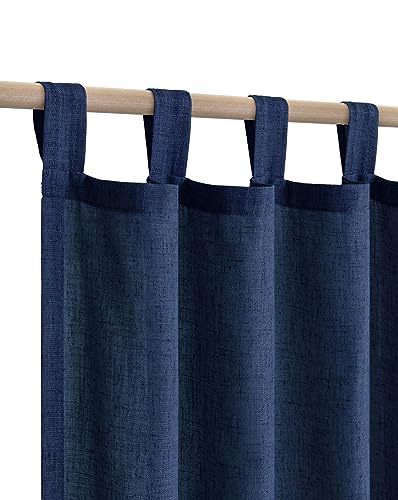KOUFALL 96 Inches Long Linen Curtains 2 Panel Set,Dark Navy Blue Boho Sheer Draperies 96 Length for Living Room