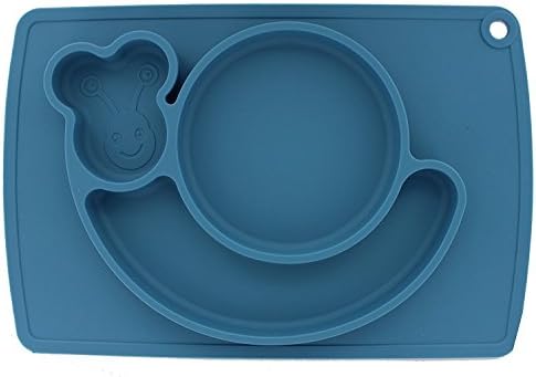 Silicone Snail Shape Place Mat (Blue) for Kids Children Toddlers Babies Highchair Feeding Tray Kitchen Dining Table with Built in Plate or Bowl 3 Compartment Portable Non Slip Surface