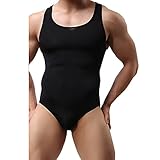 iiniim Men's Stretchy One-Piece High Cut Leotard Bodysuit Wrestling Singlet Black XL