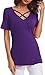 Criss Cross Tops for Women V Neck T Shirt(5XL,Purple)