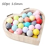 baby love home 50pc 15mm Silicone Beads Bulk DIY Teething Jewelry Colorful Balls Sensory Kids Jewelry Necklace Chewable Beads Organic Teether Toy