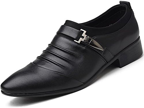 Hunleathy Men's Casual Slip on Oxford Pointed Toe Dress Shoes Black US 8.5