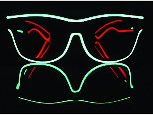 El Wire Multi-color Glasses Light Up Clear Wayfarer Led Rainbow Glasses for Festival Rave Party Gift (1, Green and Red)