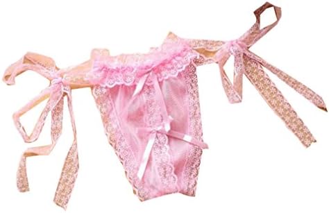 Smallwin 3 Pack Womens Sexy Lace Bandage Tie Side Crotchless Thong Panty pink One-Size
