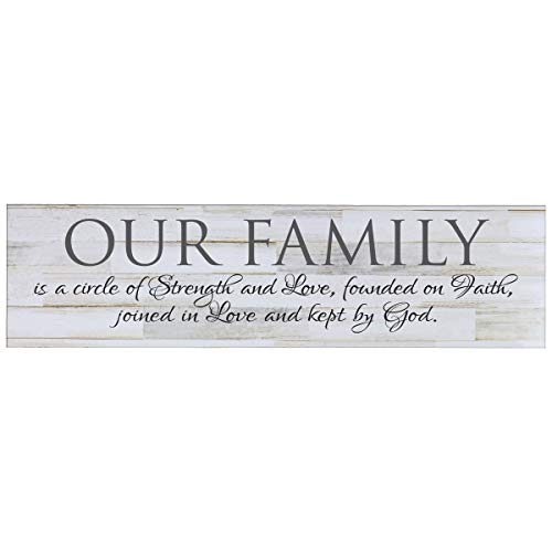 LifeSong Milestones Our Family is A Circle of Strength Decorative Wall Sign for Living Room entryway, Kitchen, Bedroom,Office, Wedding Ideas (Distressed White Plank)
