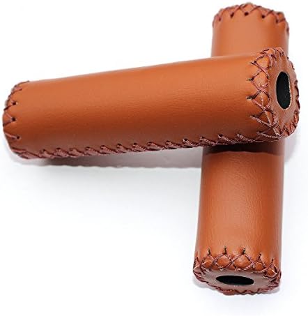 Borsong 2X Reduce Vibration Ergonomic Design Durable TPR Rubber Bicycle MTB XC FR Handle Bar Black Anodized Aluminum Ends Plug Hand Grips Fit 3/4" To 1" Handlebar (Light brown)