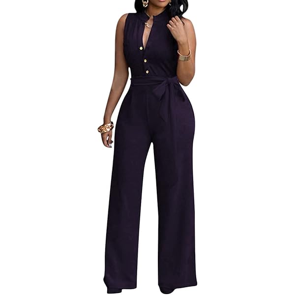 Women's Sexy V Neck Jumpsuit Elegant 3/4 Sleeve High Waisted