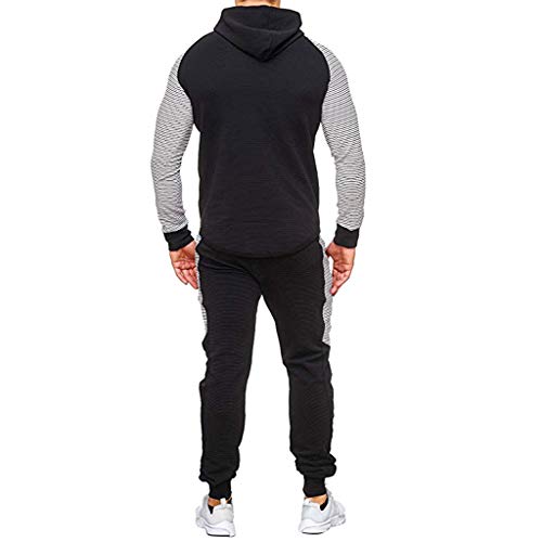 Men's Gym Contrast Jogging Sweatsuit Full Tracksuit Hoodies Joggers Set Activewear White