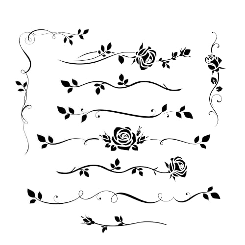 Roses Borders Reusable Stencil A3 A4 A5 & Bigger Sizes Shabby Chic Valentine's / Rose1 (PVC Reusable Stencil, A4 Size - 210 x 297 mm, 8.3 x 11.7 in)