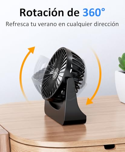 PALATALA Desk Fan, USB Fan Silent Powerful Table Fan for Bedroom, Mini Desk Fan USB Rechargeable, 360° Rotation Portable Small Fan for Desktop, Office, Home, Bedroom, Camping, Travel, Summer, Black