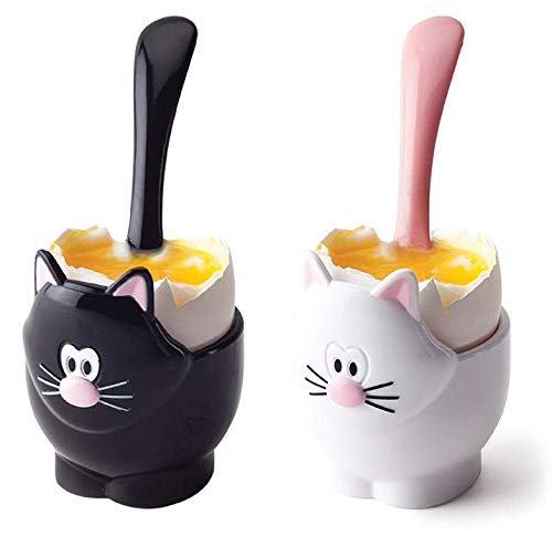 Joie Cat Egg Cup Set, 2-Piece, Assorted Colors (Black or White), Durable and Easy to Clean, 8 cm x 12.5 cm