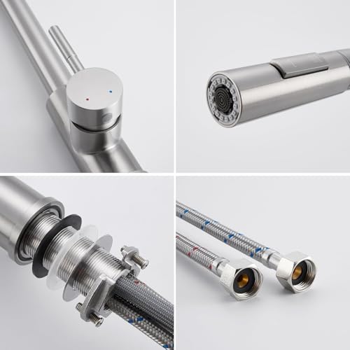 Lonheo Kitchen Sink Tap, Kitchen Mixer Tap with Pull-Out Hand, 2 Modes, Stainless Steel Kitchen Faucets 360° Swivel for Hot and Cold Water