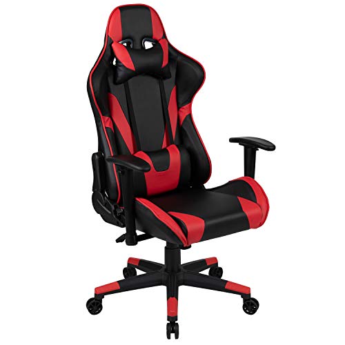Flash Furniture X20 Silla para juegos Oficina de carreras Computadora ergonómica PC Silla giratoria ajustable con respaldo totalmente reclinable en cuero rojoSoft