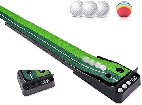 IPHUNGO Indoor Golf Putting Green – Extra Long 9.84Ft Mat with Auto Ball Return Function 2 Holes and 3 Golf Balls 1 Sponge Ball Mini Golf Practice Training Aid, Office,Game,Home, Office, Outdoor Use IPHUNGO Indoor Golf Putting Green – Extra Long 9.84Ft Mat with Auto Ball Return Function 2 Holes and 3 Golf Balls 1 Sponge Ball Mini Golf Practice Training Aid, Office,Game,Home, Office, Outdoor Use