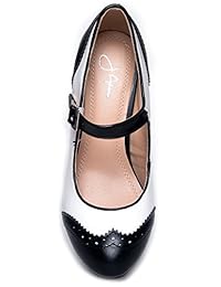 Tacones Mary Jane Oxford - zapatos taco bajo lindos - zapatos retro redondos con tira en el tobillo - Kym By J Adams