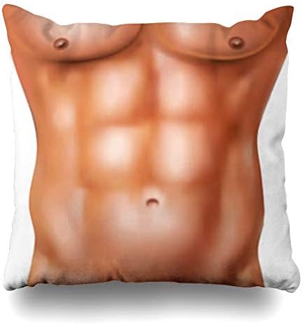 LifeCO Throw Pillow Cover Pillowcase Body Abdomen Realistic Abs Pack Naked Athletic Shaped Design On Chest Torso Active Adult Athlete Home Decor Sofa 16"x16" Square Size Decorative Cushion Case