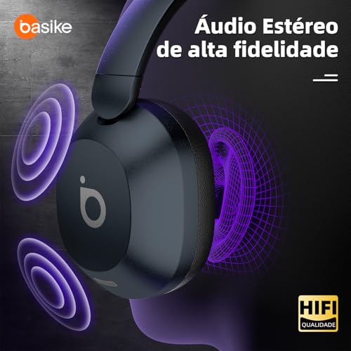 Basike Fone de Ouvido Bluetooth, ANC Cancelamento de Ruído Ativo Headphone Bluetooth 5.4 Headset com Microfone, Certificação Hi-Res Audio, 30 horas reprodução, LE15 (Azul)