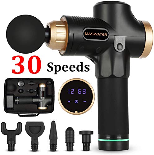 MASWATER Massage Gun Percussion Massager for Athletes Muscle Deep Relaxation Portable Handheld Deep Multifunctional Massager 30 Speeds Personal Percussive Massage (Black)