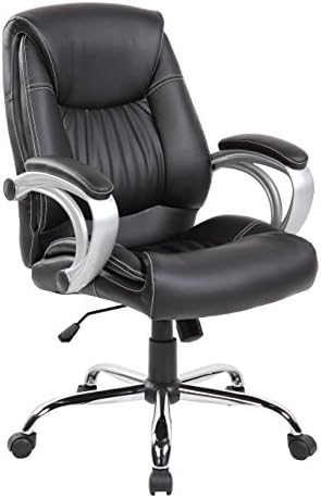 Azbro-Office Mid back PU Leather Ergonomic Office Chair with Lumbar Support and Arms - BLACK