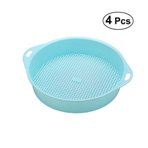 BESTOMZ 4pcs Plastic Garden Sieve Riddle Sifting Pan for Soil Stone Mesh Gardening Tool with Handle (Blue)