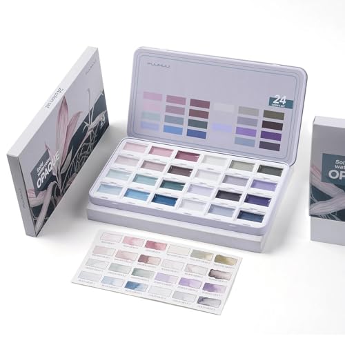 Fuumuui 24-Color Opaque Semi-Moist Solid Watercolor Paint Set Art Supplies for Artists Beginner Painters Amateur Hobbyists Painting