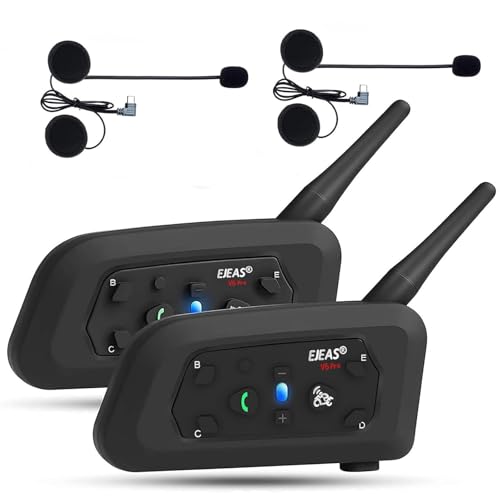 EJEAS V6 Pro + Casque de moto Bluetooth 5.1, version améliorée V6 Pro, équipé d'une interface de type C (lot de 2)