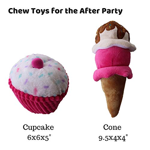 Dog Birthday Chew Toy Bundle - Dog Birthday Toy Set Includes 6" Cupcake Dog Chew Toy and 9.5" Ice Cream Cone Squeaker Toy | Plush Dog Birthday Treats 2 Chew Toys Set