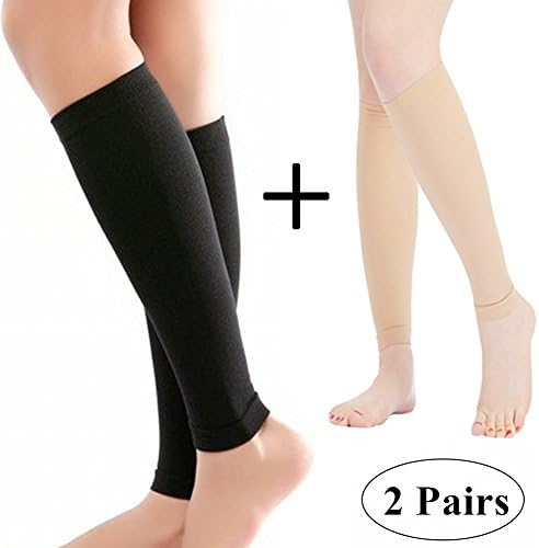 webueat 2 Pairs Slimming Thigh Leg Shaper Compression Sleeve Weight Loss Wrap Belt,Black+Skin