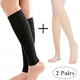 webueat 2 Pairs Slimming Thigh Leg Shaper Compression Sleeve Weight Loss Wrap Belt,Black+Skin