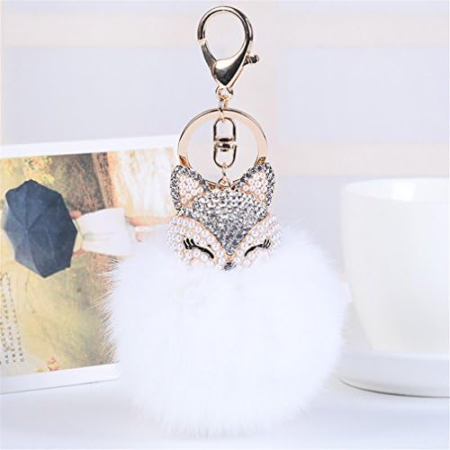 MOONER Cute Fox Bunny Keychain Fur Pom Pom Ball Keychain Women Bag Pendant Ivory