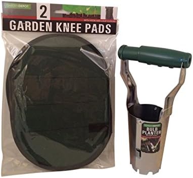 Garden Depot Bulb Planter with Depth Markers, Push-button Release and Knee Pads - Works Great for Planting Tulips, Daffodils, Orchids, Lilies, Hyacinths, Crocus and More