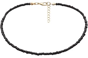 Holibanna Boho Choker Necklace Chain Seed Bead Necklace Tiny Beaded Choker Jewelry for Women and Girls (Black)