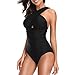 W YOU DI AN One Piece Swimsuit Bathing Suit for Women Sexy Tummy Control Front Cross Backless Monokini Swimwear Beachwear (Black, S)